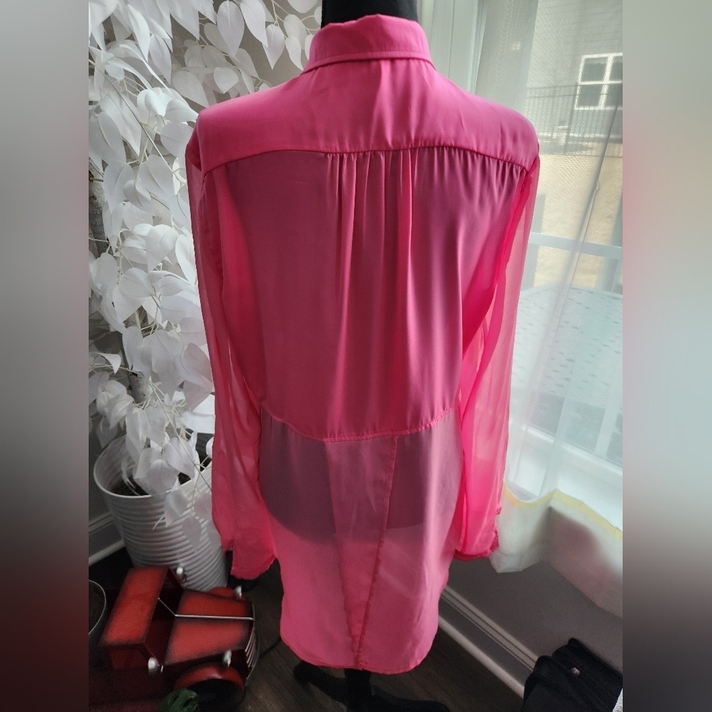 Free People Chiffon Hot Pink Sheer Blouse Size Medium - Picture 5 of 9